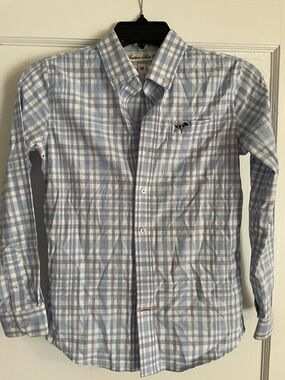 Boys Light Blue & White Plaid Button-Down Shirt